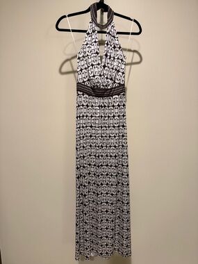 Trina Turk Brown and White Halter Maxi Dress—-Vintage